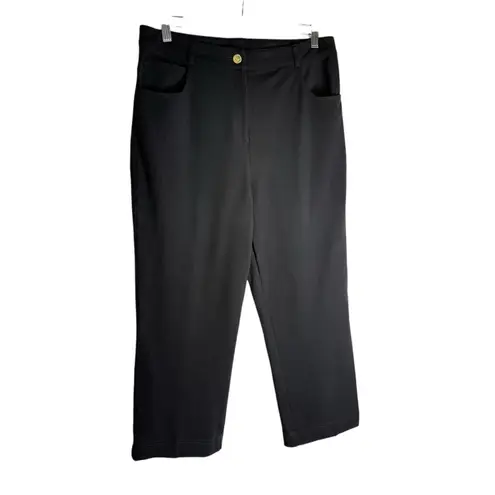 St. John Pants Womens 10 Black Wide Leg Cropped High Rise Stretch Designer USA