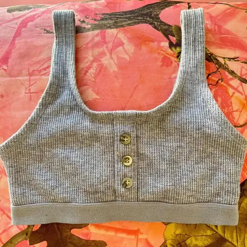grey waffle knit button up front sports bra Gray