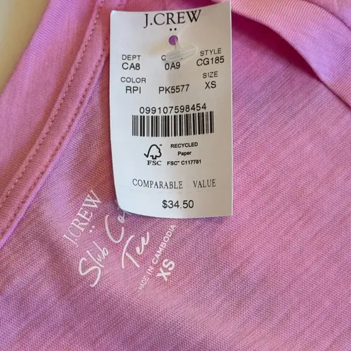 NWT JCrew V Neck Slub Cotton Tee Bubblegum Pink Women’s Short Sleeve XS
