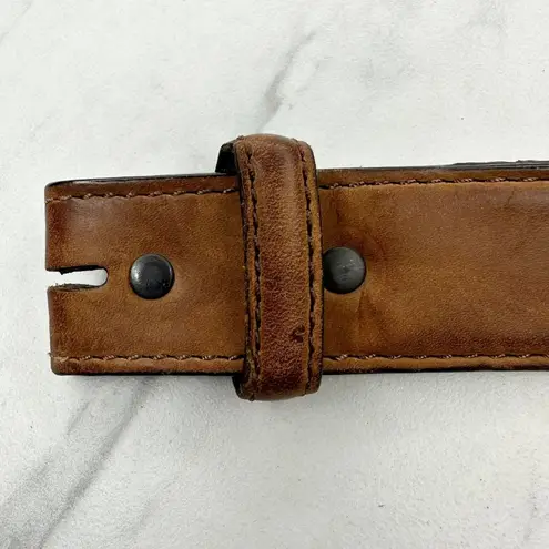 Georgia Boot Distressed Woven Genuine Leather No Buckle Belt Strap Size 36