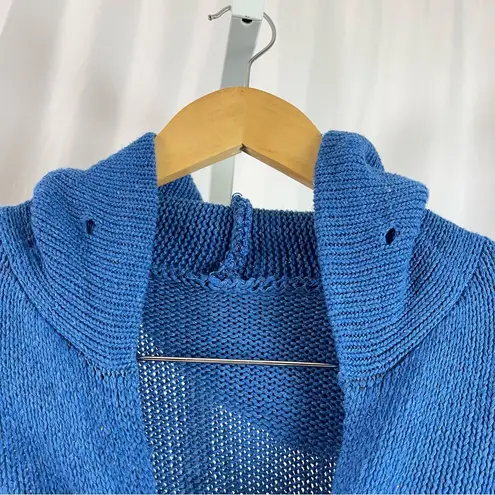 Vintage Large Slouchy Hooded Chunky Cuffed Ribbed Cardigan Shacket Jacket Blue