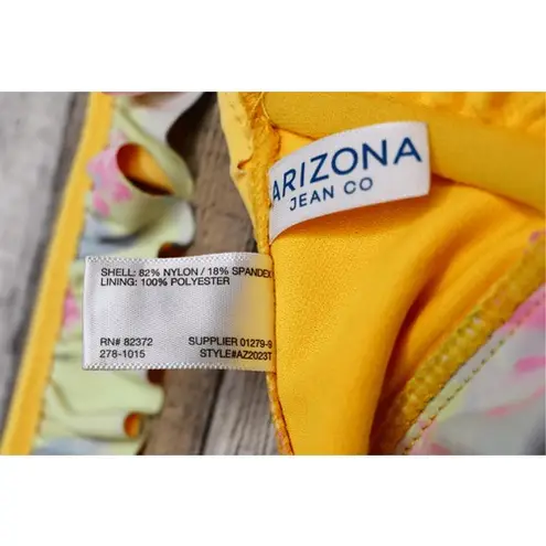 Arizona Jeans Arizona Jean Yellow Pink Cried Ruffle Tankini Floral 2pc Swimsuit LARGE Poolcore