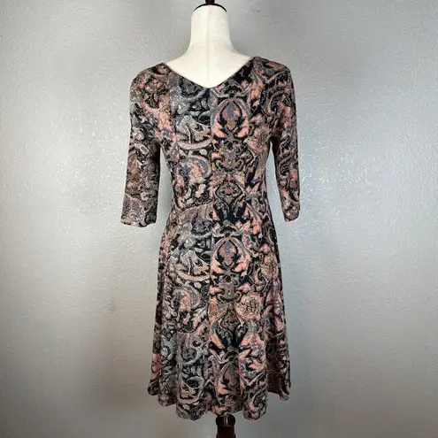 Peruvian Connection Womens Cotton Jersey Print Fit Flare Dress M Medium