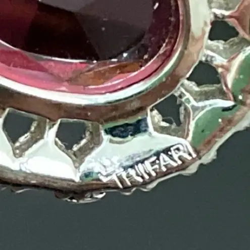 Trifari Vintage Ruby Red Cushion Cut Glass Bling Pendant on 925 Chain Necklace