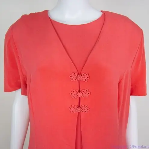 Vintage Maggy London 100% silk mock two piece coral red dress, size 16 Red