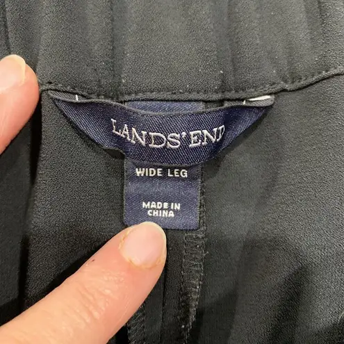 Lands End Sz 8P 8 P Pants Mid Rise Wide Leg Black Elastic Waist Pull On Women’s