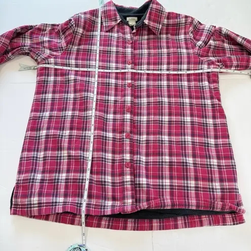 LL Bean Pink Plaid Fleece Lined Flannel Shirt Jacket Shacket MEDIUM