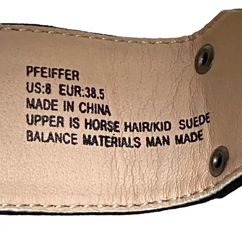 Luxe x JustFab Pfeiffer Black Suede and Horse Hair Heels Size 8