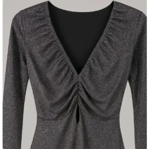 AQUA  Size L  Metallic Ruched detailing Long Sleeves Cocktail Sheath Dress