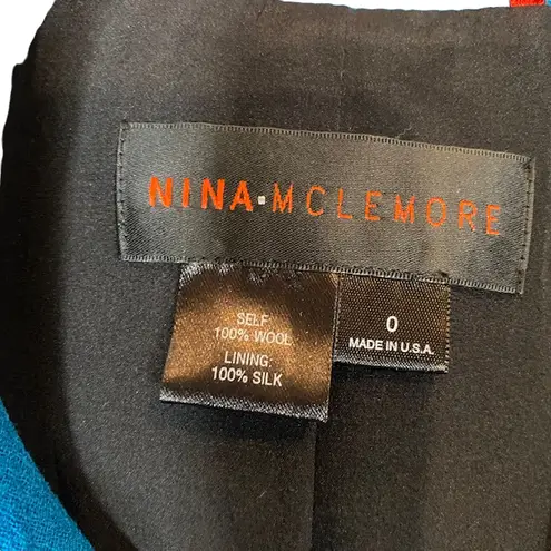 Nina McLemore Blue Button Front Jacket 100% Wool Women Sz 0