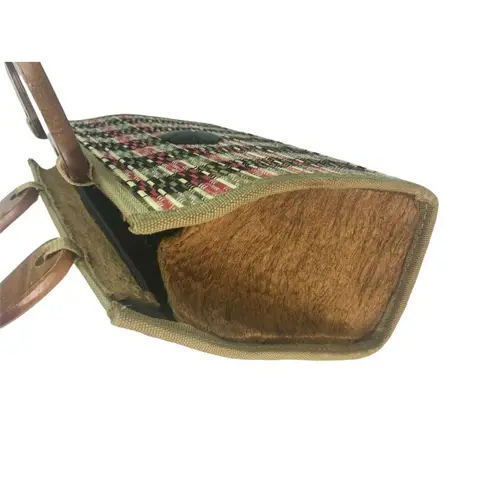 Mid Century Modern Handmade Purse Woven Straw Wood u Lined Wood Handle MCM u Brown