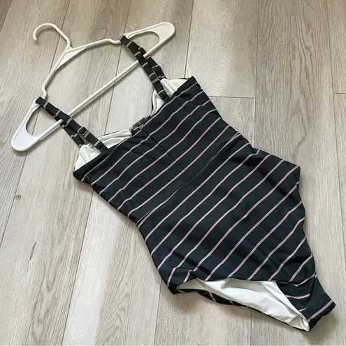 Anemos Striped Swimsuit NWOT cut out one tortoise piece womens Black (small)
