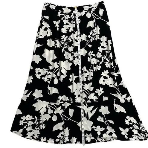 Candace Cameron Bure Floral Print Black & White Long Hem Slit Maxi Skirt Medium