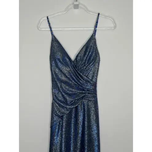 Terani Couture 2010s Royal Silver Beaded Metallic Evening Gown Size 2 NWT