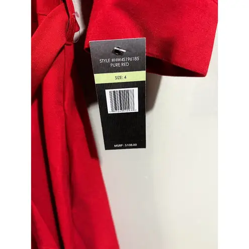 Sharagano  Pure Red Roll Tab Sleeve Self Tie Shirt Dress Size 4 NWT