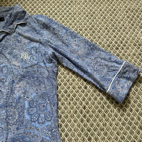 Lauren Ralph Lauren Blue Sleep Shirt Dress Medium 100% Cotton Paisley Button Up