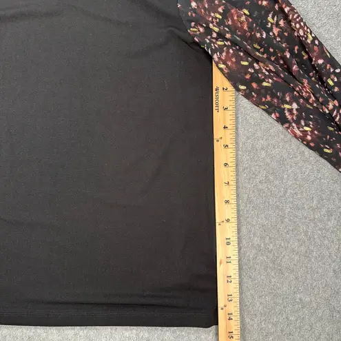 CeCe Sheer Printed Long-Sleeve Black Knit Top Women's Small Crew Neck Metallic