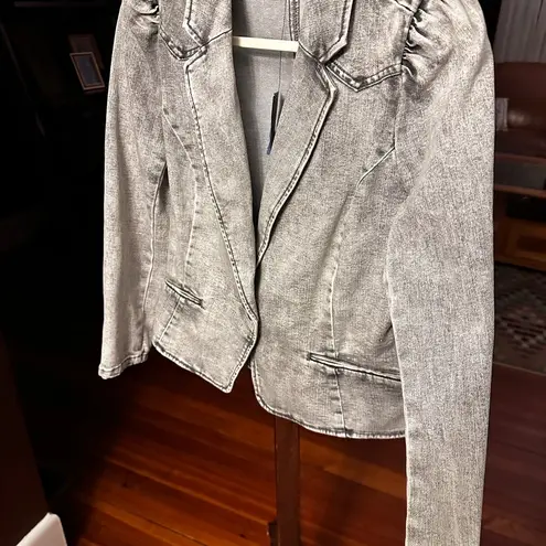 INC Vintage Washed Denim Blazer Jacket sz Large P Gray