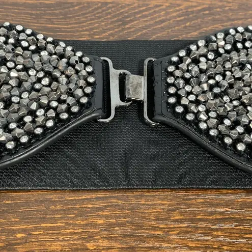 Embellished Silver and Black Stretch Belt