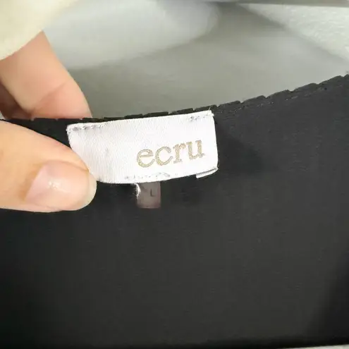 Ecru Designs Black Ruched Chiffon V-Neck Blouse | Size L