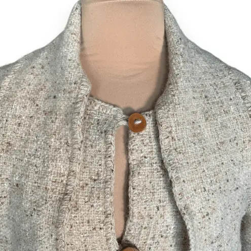 Vintage Shepherds Harvest Wool Cardigan Oatmeal Knit Fringe Scarf Jacket Large Tan