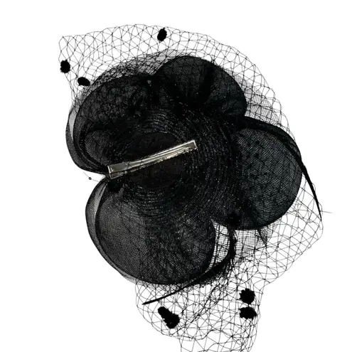 Black Feather Mesh Fascinator Veil Hat Clip Band Wedding Tea Cocktail Party Black
