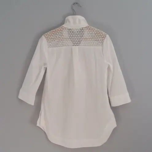 Dana Buchman White Lace Shoulder Button Down Shirt Size S