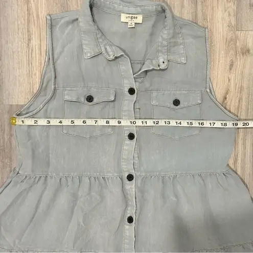 Umgee  Tiered Button Front Sleeveless Denim Chambray Casual Mini Dress Size M