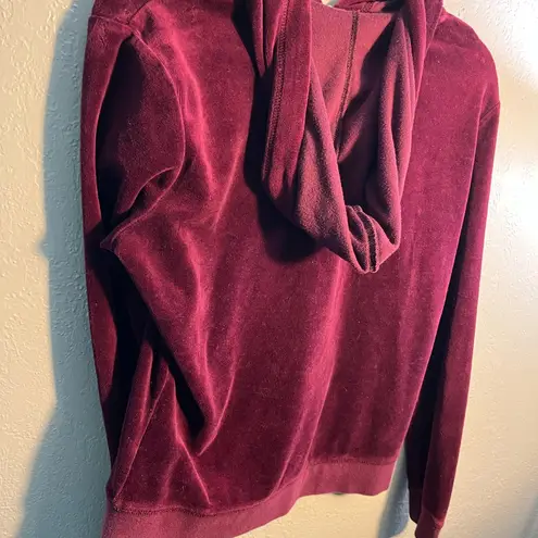 New York & Company Red Velvet Velour Hoodie Sweatshirt Silk Top SZ M Designer Size M