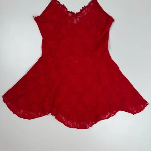 Hanky Panky Vintage Red Sheer Floral Lace Chemise Sz Medium Babydoll Slip Dress
