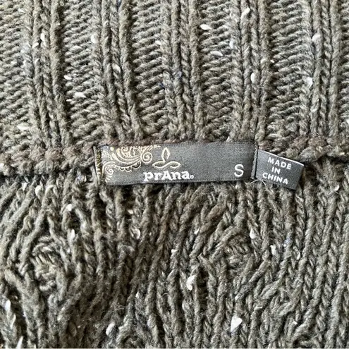 prAna Sweater Womens Small Chunky Turtleneck Cable Knit Olive Green Cardigan