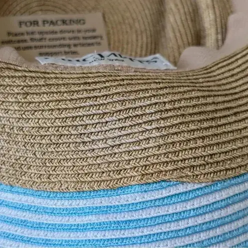 ERIC JAVITS Hampton Sun Hat Squishee Straw Packable Wide Brim Natural Gold Blue Tan