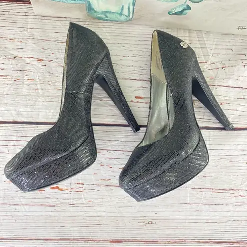 Dereon Metallic Glitter Platform Pumps Black 7 Stiletto Black