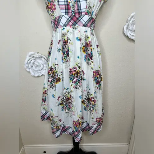 Sundance Vintage Living Catalog Beaded Floral & Plaid Trimmed Dress Sz 4