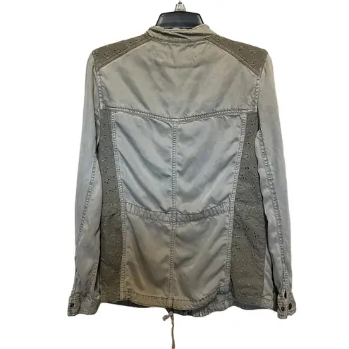 Max jeans Women’s Snap Front Lace Detail Lightweight Jacket Olive Green Size M