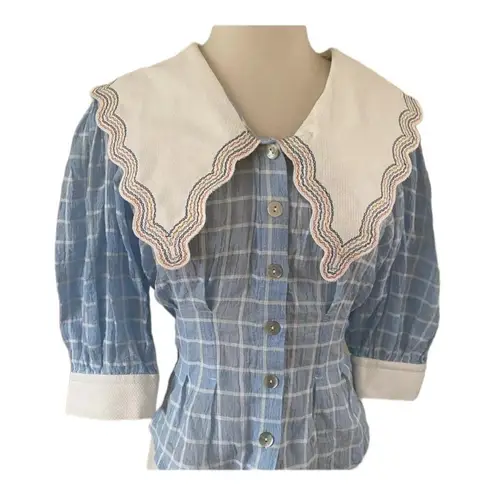 Plenty By Tracy Reese NWT Embroidered Plaid Blouse blue & white size 2X