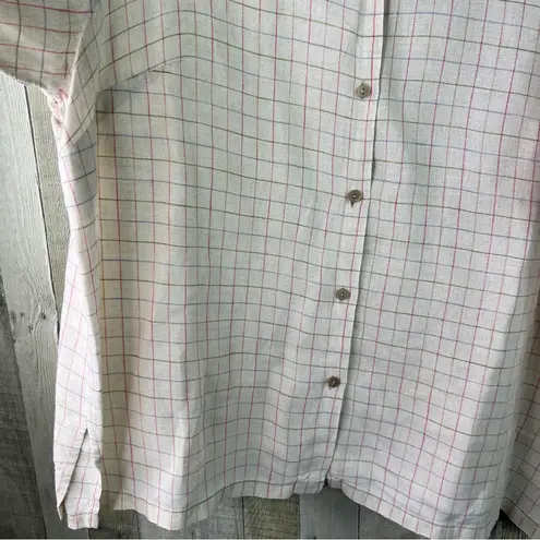 Josephine Chaus Woman Linen Size 3 Button Front Short Sleeve Collared Shirt