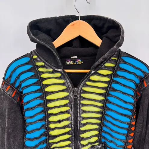 Karmic Chameleon Zipper Sweater Jacket Unisex Medium Black Rasta Fleece Lined Size undefined