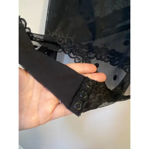 NWOT Intimissimi Long Sleeve Bodysuit tulle black polka dot ruffled neckline M Size M