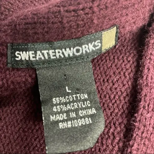 SWEATERWORKS,Burgundy/Wine, Sz L, Shrug,empire waist, large front button w/snap