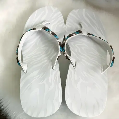 VINTAGE Y2K Beaded Cabo White Platform Chunky Thong Sandals M (7/8) Size undefined