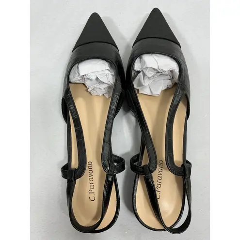 Womans NWOT C Paravano Slipon Slides Flat Black 9/9.5 Slingback Pointed Toe