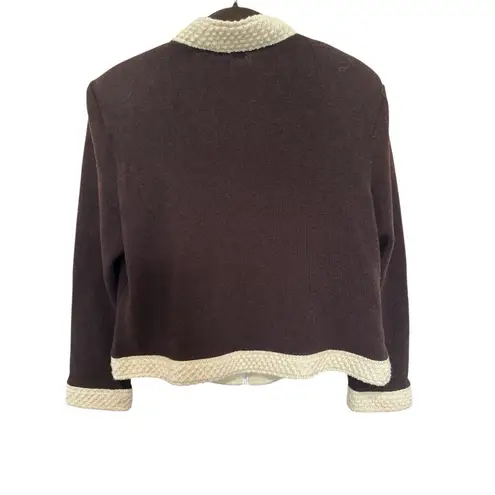 St. John Collection Knit Brown Jacket contrasting trim along the collar Size 8