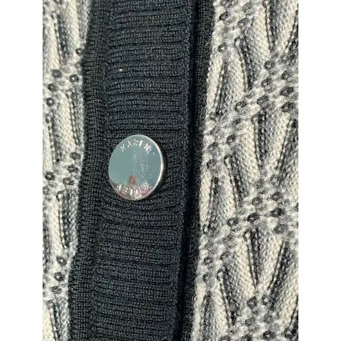 Karen Millen Black Gray Mock Neck Snap Front Dolman Sleeve Knit Top Size 2