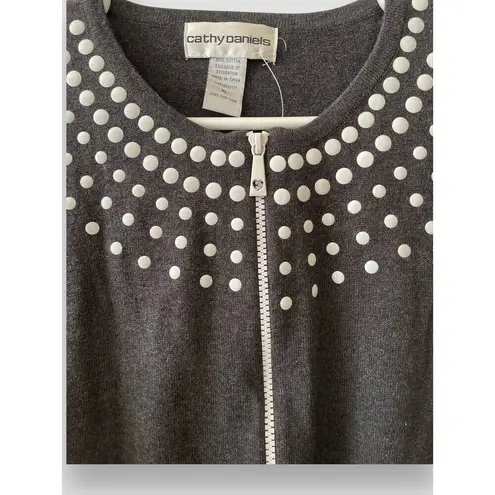 Cathy Daniels Cardigan Gray White Dot Accents Women's Size X-Large Full Zip NWT
