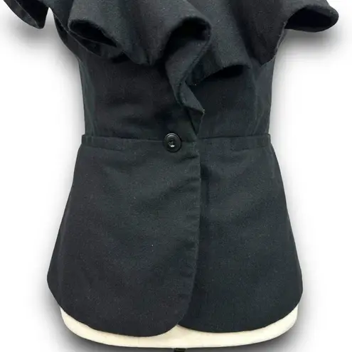 Anthropologie Tabitha Falling In Love Black Wool Blend Vest Ruffle Vneck Size 4