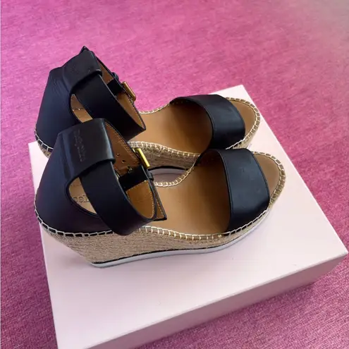 Chloé Glyn Espadrille Wedge Sandal in Black Leather