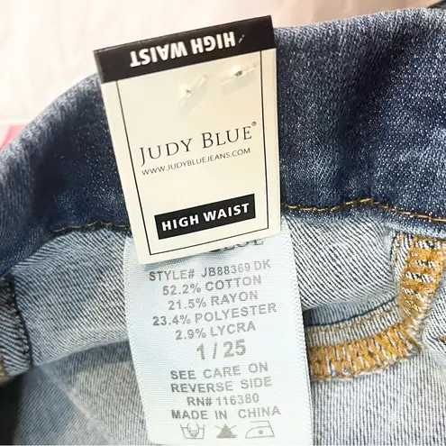 Judy Blue High Waist Distressed Boyfriend Pull On Blue Denim Jegging 1/25 NWT