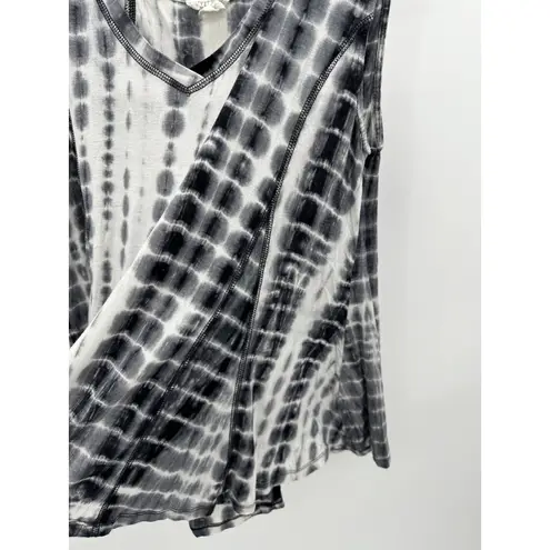 Lucy & Laurel Black White Tie Dye Sleeveless Tank Top Women Size L Boho Hippie