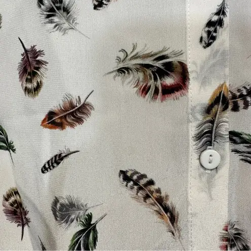 The Kooples 100% Silk Cream Multicolor Boho Feather Print Button Down Top Sz S